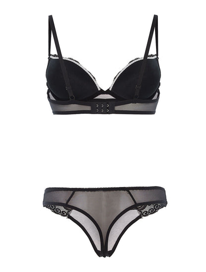 Ensemble SG et string liseré contrasté - noir/rose - 2