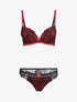 Ensemble à dentelle et résille fleurie - Noir/rouge - 1
