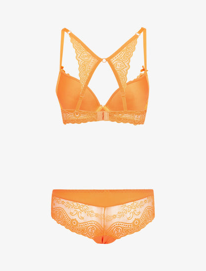 Ensemble en dentelle à bretelles stylisées - Orange - 2