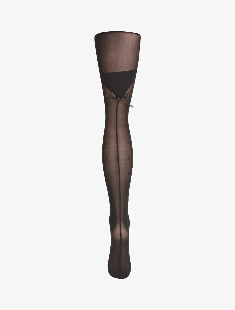 Collants en voile style porte-jaretelle à nœud - Noir - 2