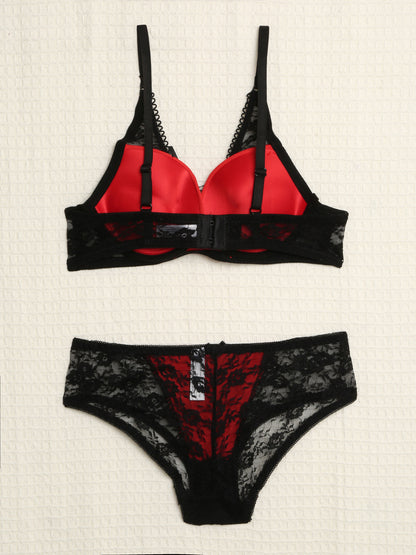 Ensemble sexy à corsage - Rouge/noir - 2