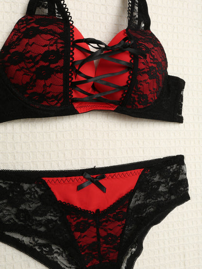 Ensemble sexy à corsage - Rouge/noir - 3