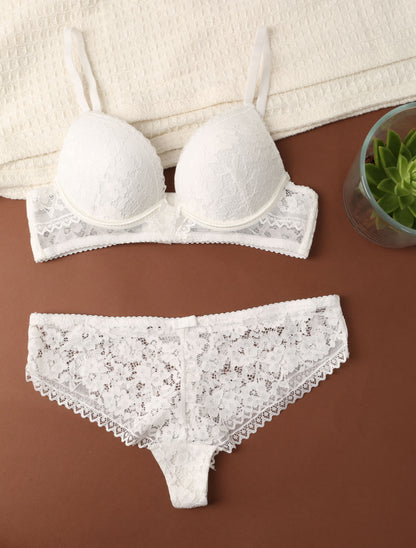 Ensemble en dentelle à motifs fleuris - Blanc - 1