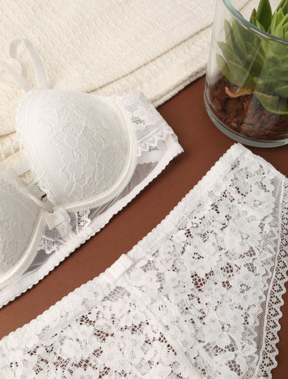 Ensemble en dentelle à motifs fleuris - Blanc - 3