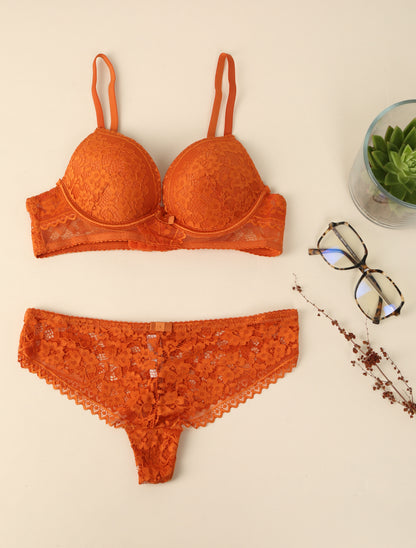 Ensemble en dentelle à motifs fleuris - Rouille - 4
