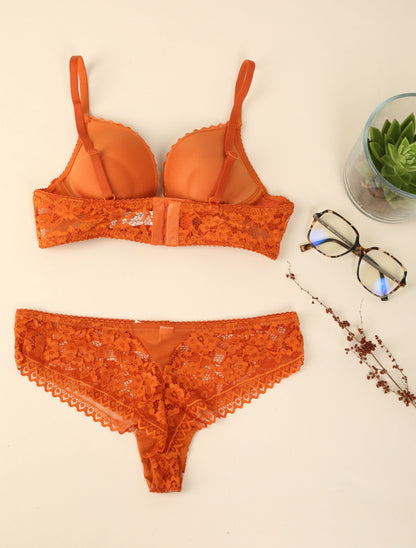 Ensemble en dentelle à motifs fleuris - Rouille - 2