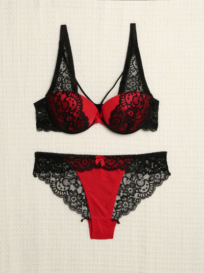 Ensemble à bords dentelle et lace out - Rouge/noir - 4