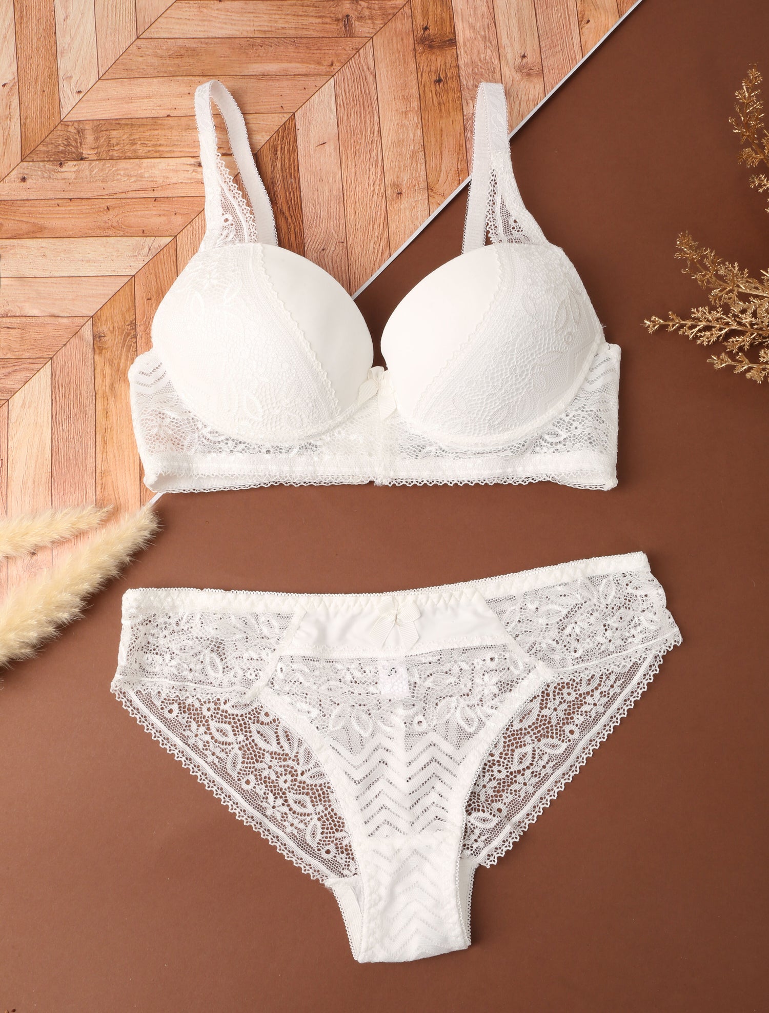Ensemble en dentelle et zig-zag - Blanc - 4