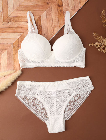 Ensemble en dentelle et zig-zag - Blanc - 4
