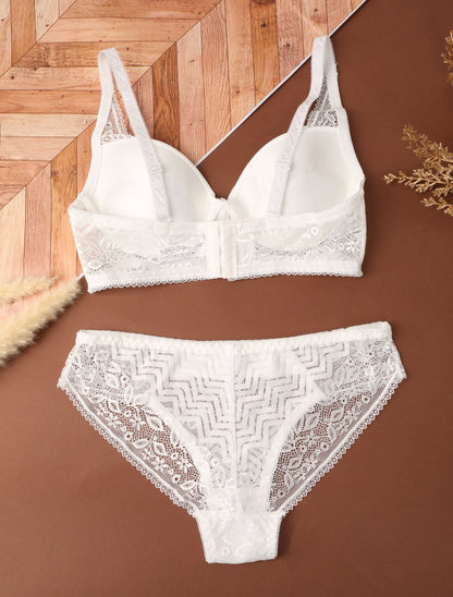 Ensemble en dentelle et zig-zag - Blanc - 2