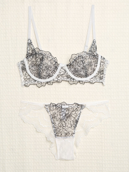 Ensemble en dentelle contrastant - Blanc - 4