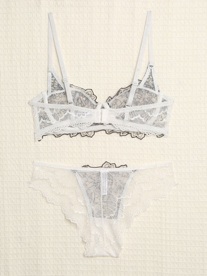 Ensemble en dentelle contrastant - Blanc - 2