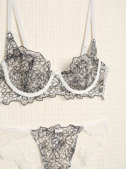 Ensemble en dentelle contrastant - Blanc - 3