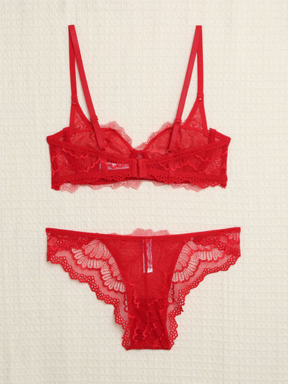 Ensemble en dentelle contrastant - Rouge - 2