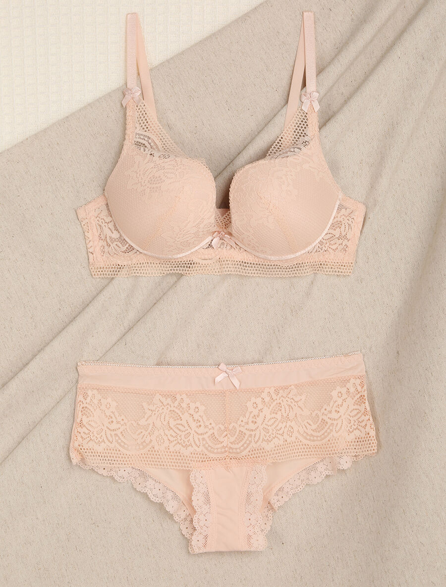 Ensemble en dentelle fleurie - Nude - 1