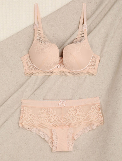 Ensemble en dentelle fleurie - Nude - 1
