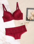 Ensemble grande taille en dentelle fleurie - Bordeaux - 1