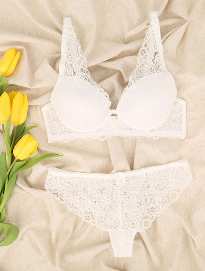 Ensemble en dentelle à motifs fleuris - Blanc - 4