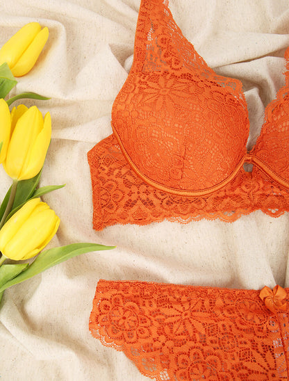 Ensemble en dentelle à motifs fleuris - Rouille - 3