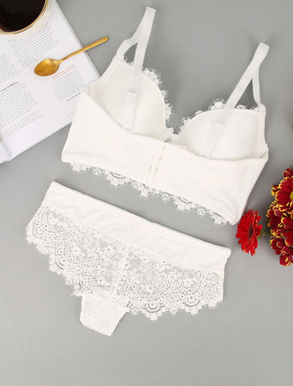 Ensemble en dentelle et en résille - Blanc - 2