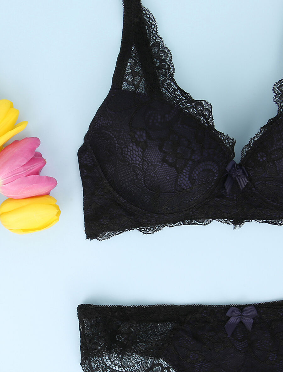 Ensemble en dentelle à détail noeud - Noir/marine - 3