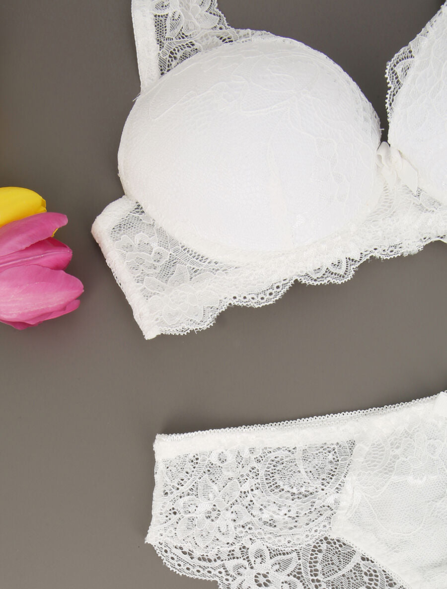 Ensemble en dentelle à détail noeud - Blanc - 3