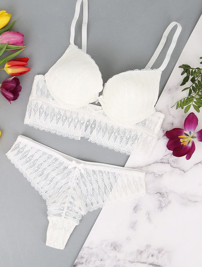 Ensemble à large empiècement dentelle - Blanc - 1