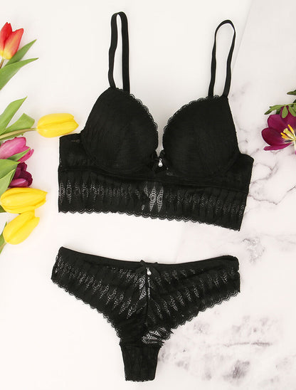 Ensemble à large empiècement dentelle - Noir - 1