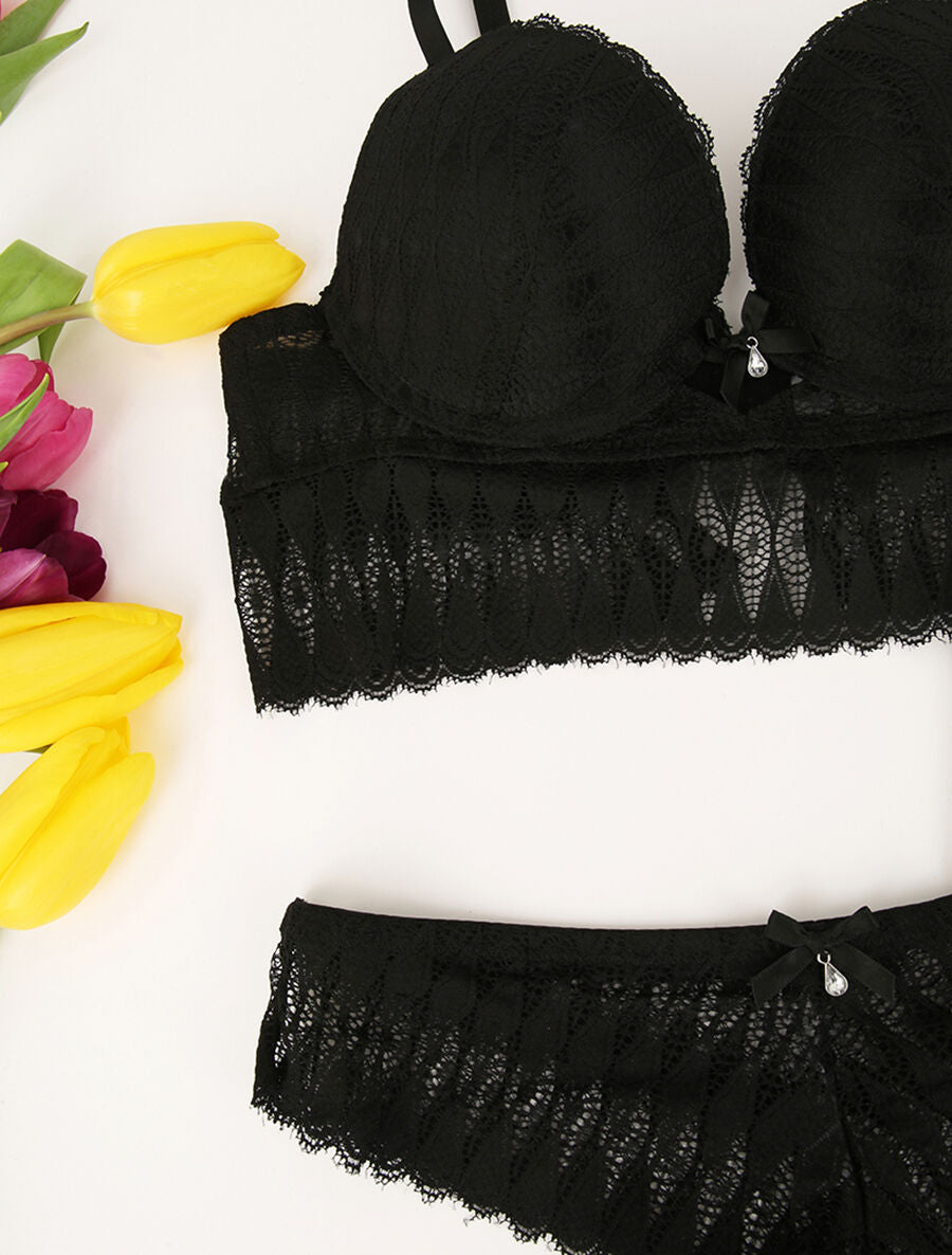 Ensemble à large empiècement dentelle - Noir - 3