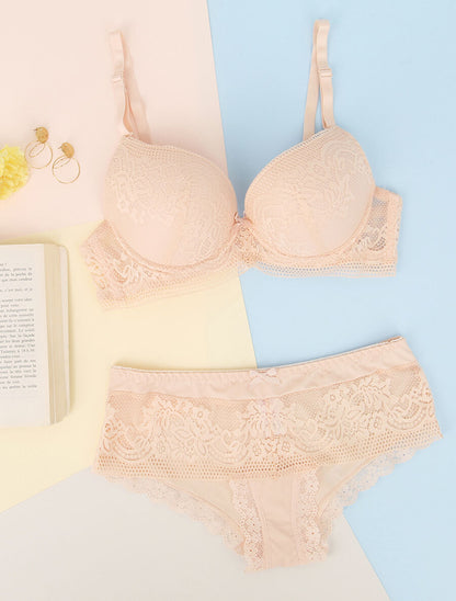 Ensemble en dentelle fleurie - Beige - 1