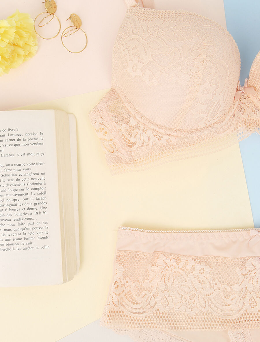 Ensemble en dentelle fleurie - Beige - 3