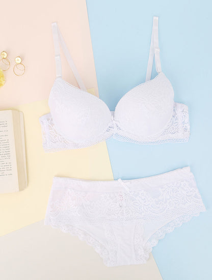 Ensemble en dentelle fleurie - Blanc - 1