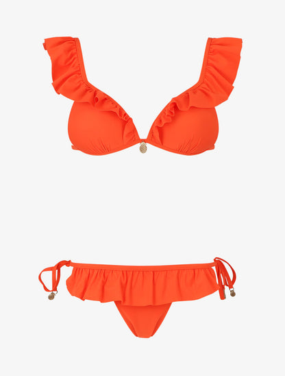 Bikini volanté à détail bijoux ananas - Orange fluo - 5