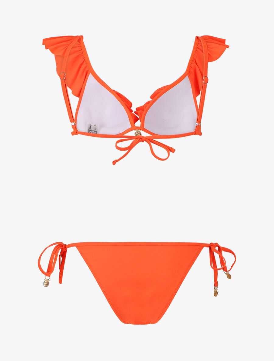 Bikini volanté à détail bijoux ananas - Orange fluo - 3