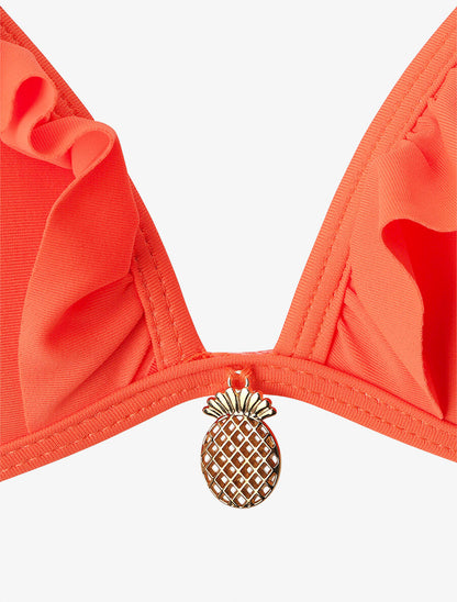 Bikini volanté à détail bijoux ananas - Orange fluo - 4
