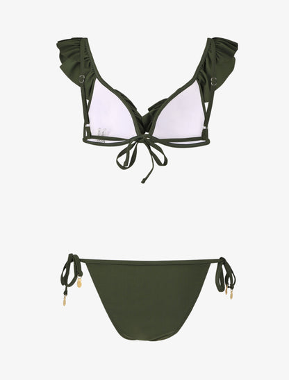 Bikini volanté à détail bijoux ananas - Kaki - 2