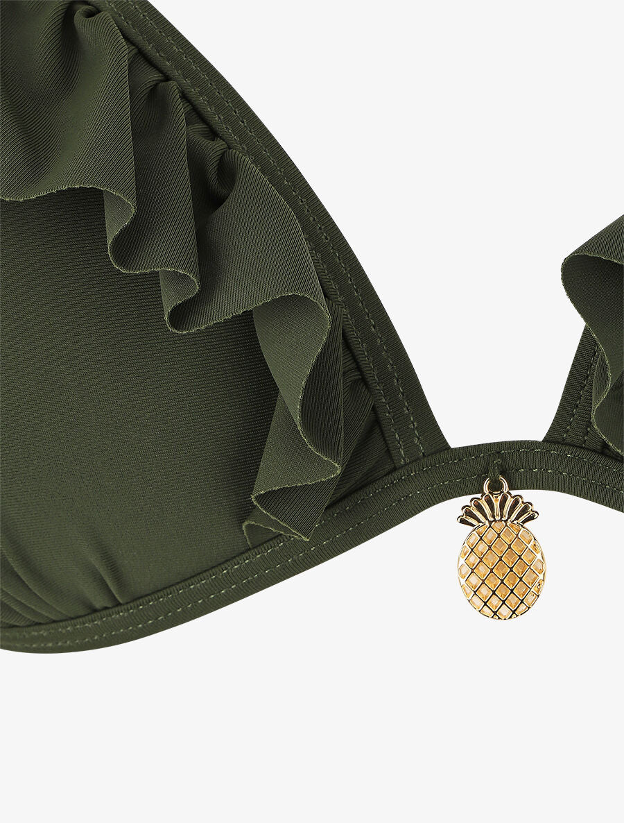 Bikini volanté à détail bijoux ananas - Kaki - 3