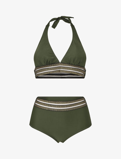 Bikini taille haute à motifs grecque - Kaki - 4