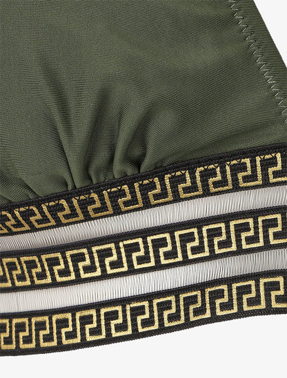 Bikini taille haute à motifs grecque - Kaki - 3