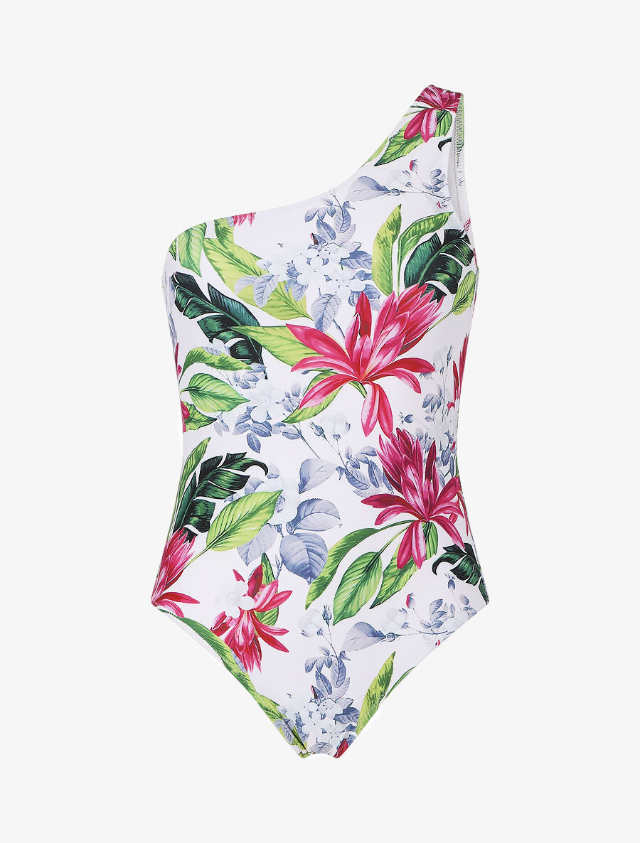Maillot de bain fleuri one shoulder - Blanc - 5