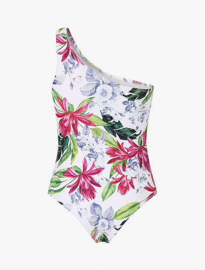 Maillot de bain fleuri one shoulder - Blanc - 3