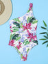 Maillot de bain fleuri one shoulder - Blanc - 1