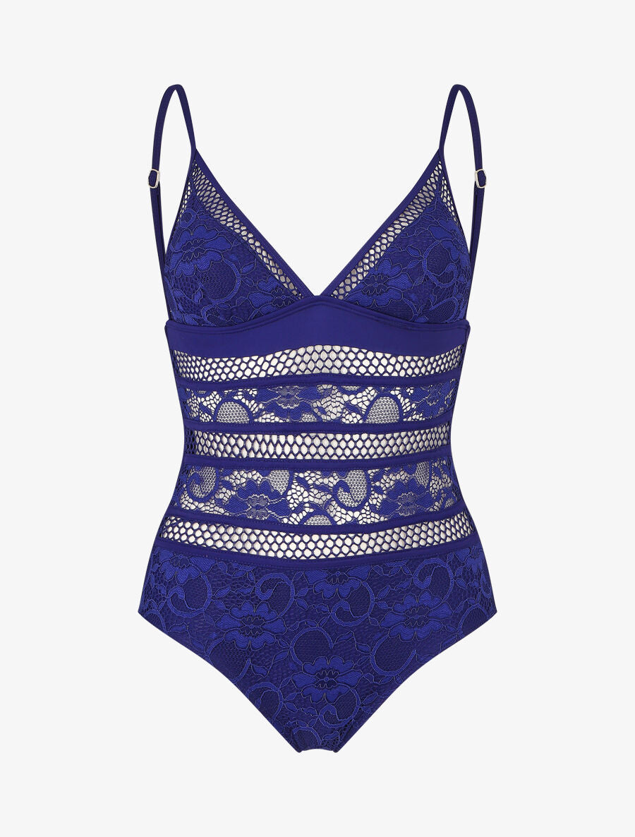 Maillot de bain en dentelle ajourée - Bleu - 1
