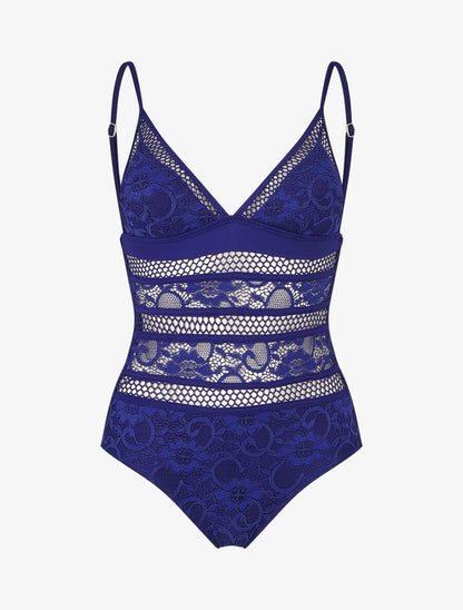 Maillot de bain en dentelle ajourée - Bleu - 1