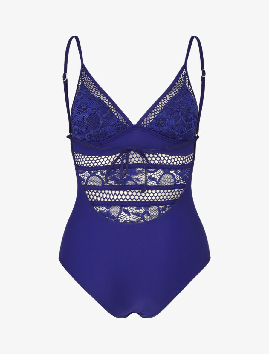 Maillot de bain en dentelle ajourée - Bleu - 2