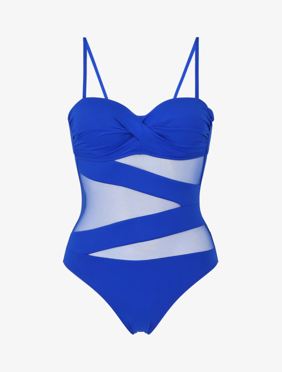 Maillot de bain à empiècements en tulle - Bleu électrique - 1