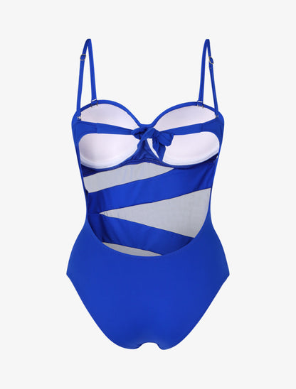 Maillot de bain à empiècements en tulle - Bleu électrique - 2