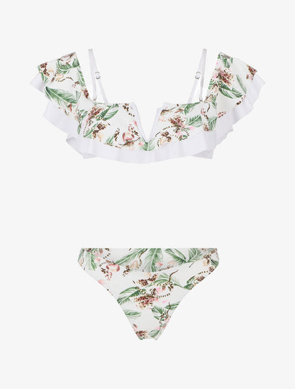 Bikini tropical à volants - Blanc - 1