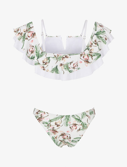Bikini tropical à volants - Blanc - 2