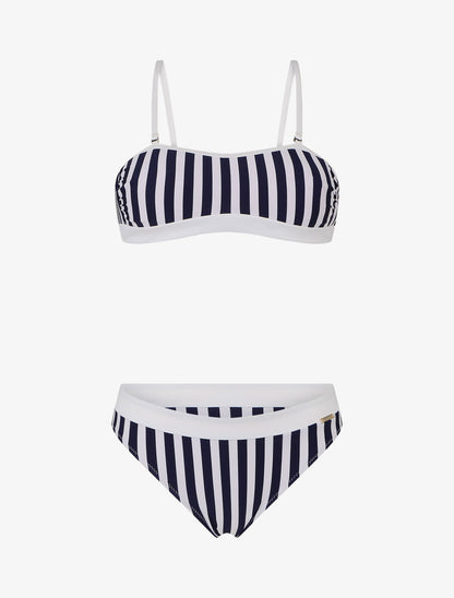 Bikini bandeau à rayures - Marine - 1